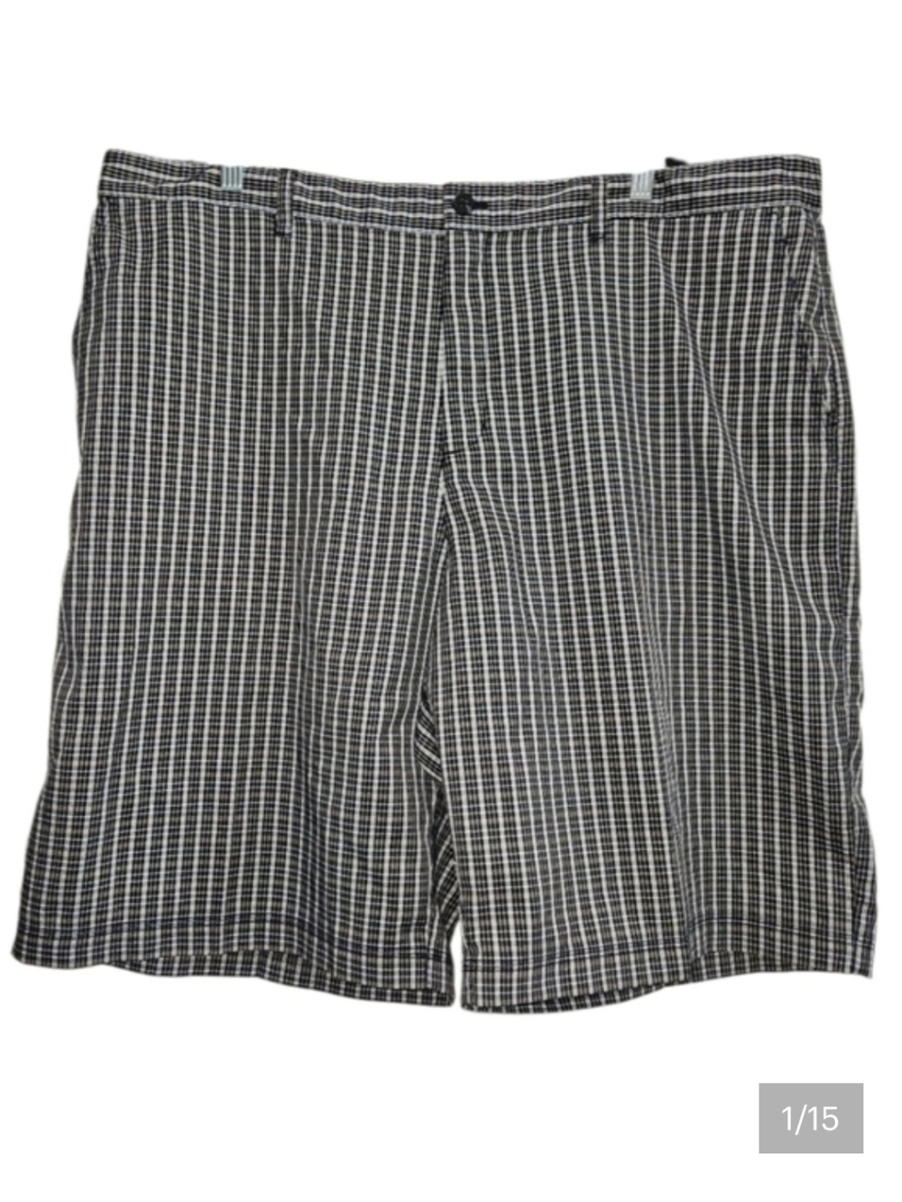 Adidas Golf Shorts Men's Size 42 Neutral Plaid Navy White 11 Inch Inseam